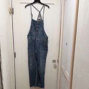 Anthropologie/Pilcro Distressed Blue Denim Overalls